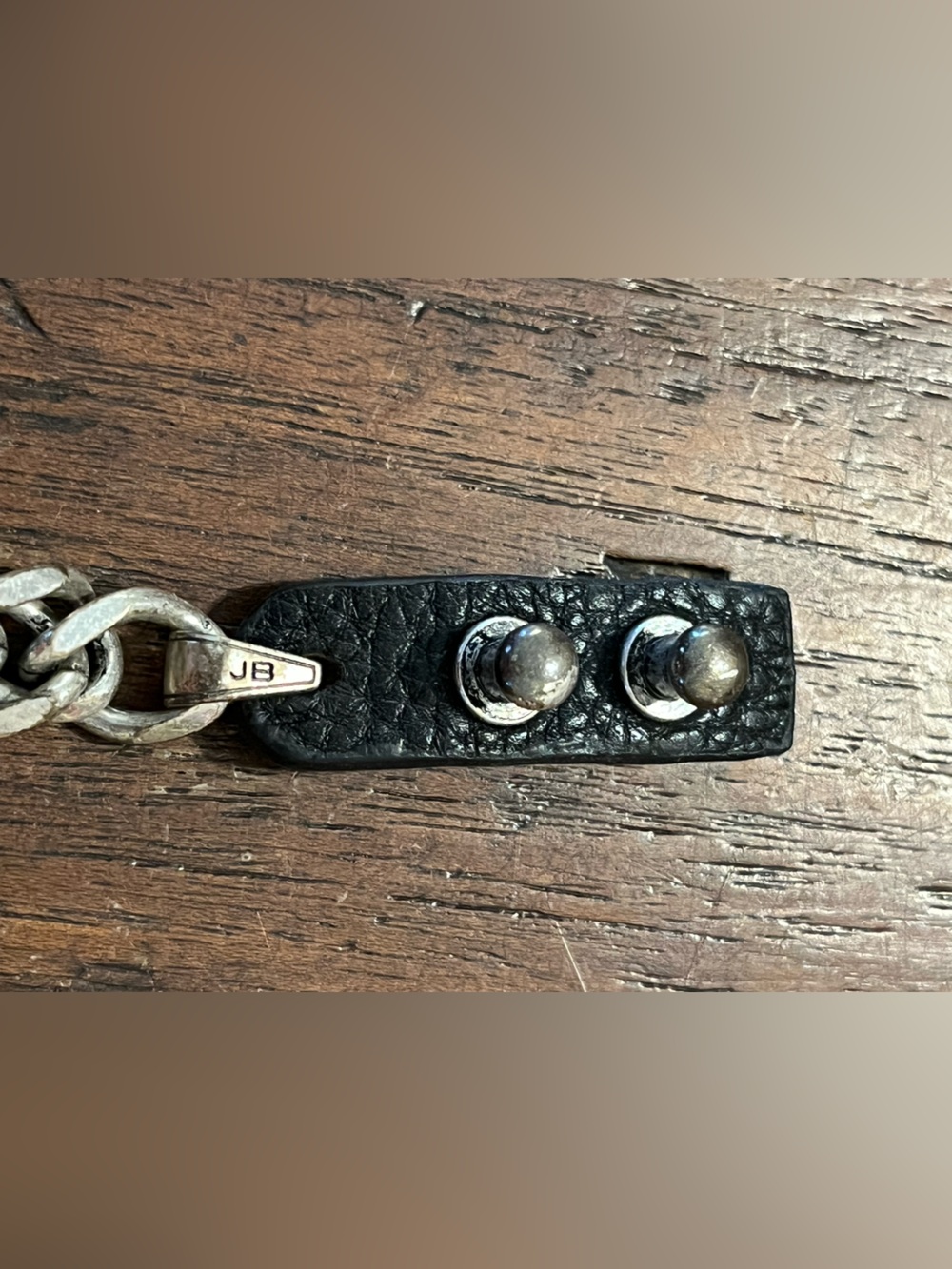 Vintage Jenny Bird Heavy Curb Chain & Black Leather Studded Statement Bracelet - Picture 4 of 8
